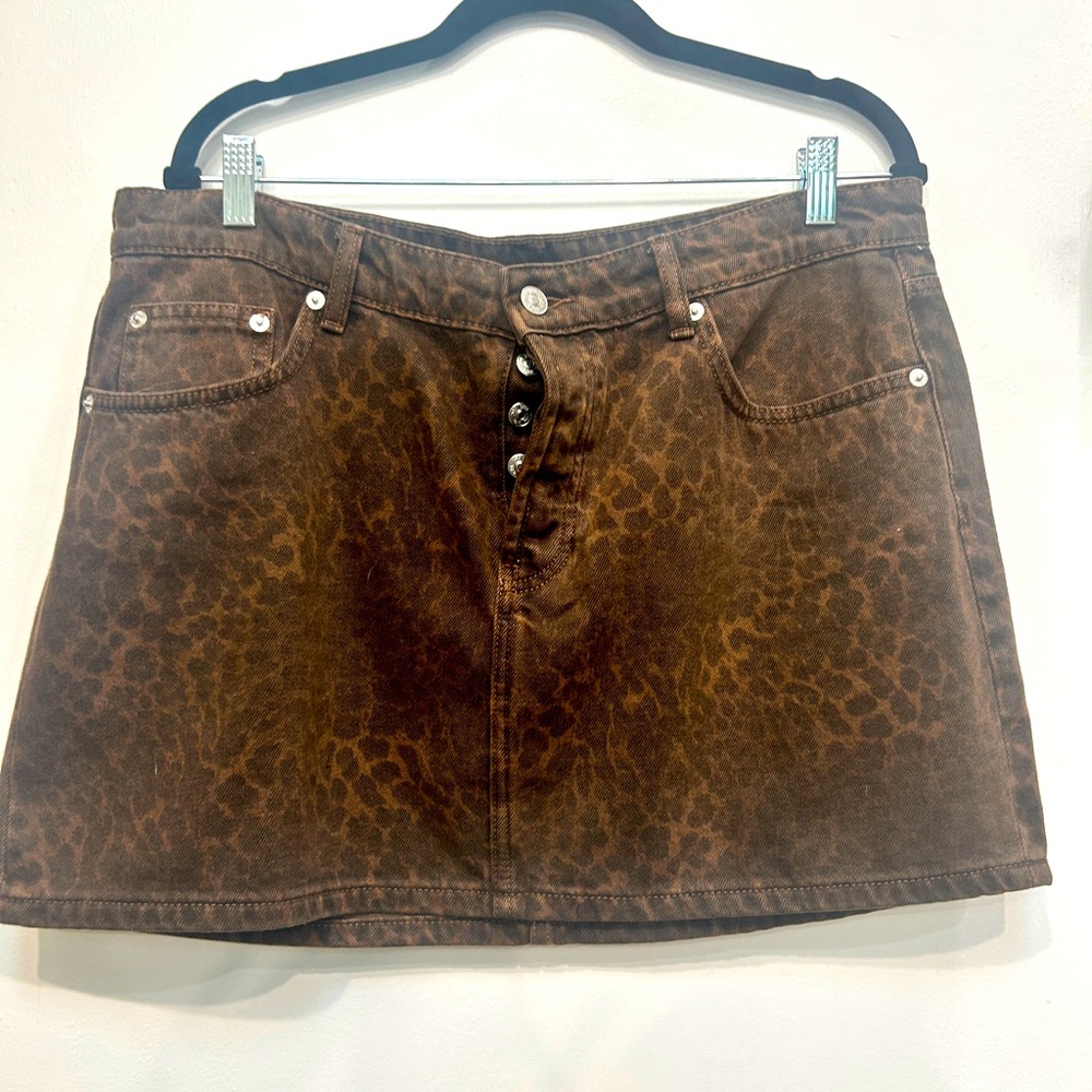 Zara XL leopard denim skirt jean